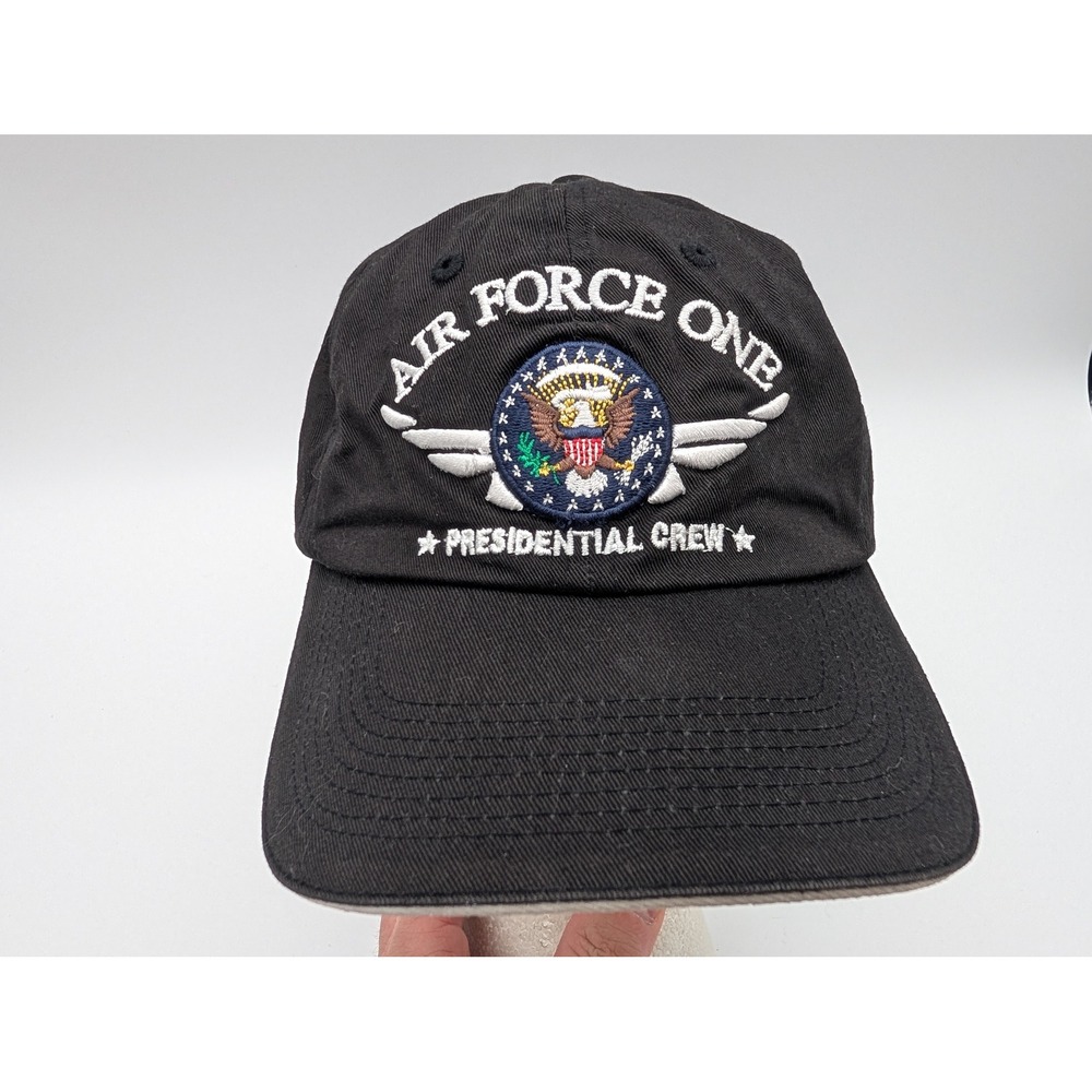 Old Glory Air Force One Presidential Crew Hat Black Cotton Adjustable Strap Cap